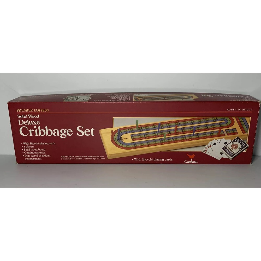 Premier Edition Vintage Solid Wood Deluxe CRIBBAGE SET 1993 Cardinal 3 Players